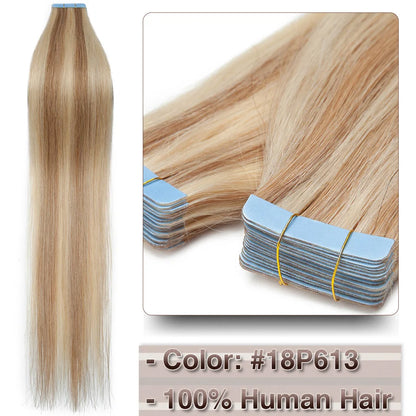Extensions Adhésives Tape In Cheveux 100% Humains Naturels Double Face – Lot 20 Pièces