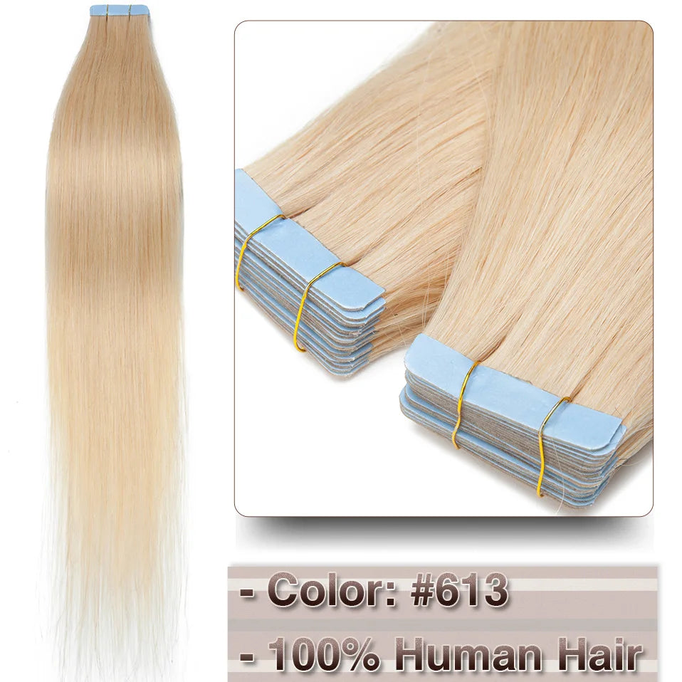Extensions Adhésives Tape In Cheveux 100% Humains Naturels Double Face – Lot 20 Pièces