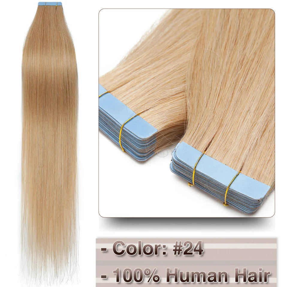 Extensions Adhésives Tape In Cheveux 100% Humains Naturels Double Face – Lot 20 Pièces