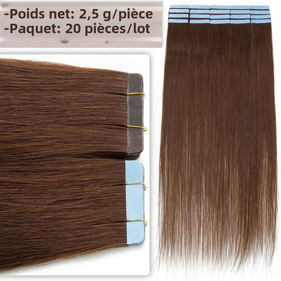 Extensions Adhésives Tape In Cheveux 100% Humains Naturels Double Face – Lot 20 Pièces