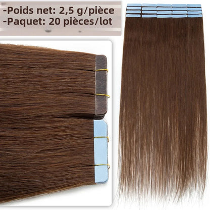 Extensions Adhésives Tape In Cheveux 100% Humains Naturels Double Face – Lot 20 Pièces