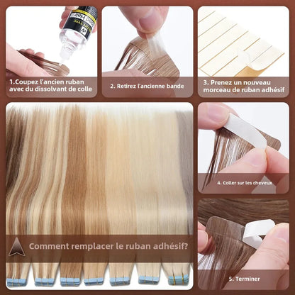Extensions Adhésives Tape In Cheveux 100% Humains Naturels Double Face – Lot 20 Pièces