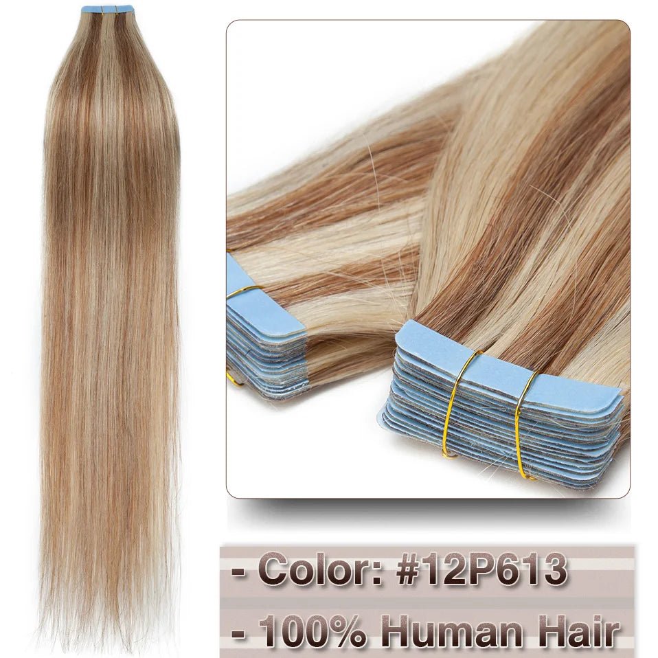 Extensions Adhésives Tape In Cheveux 100% Humains Naturels Double Face – Lot 20 Pièces